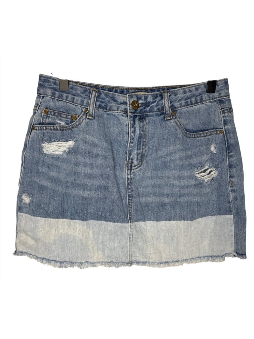True Craft Denim Mini Skirt Womens 7 Distressed Raw Hem Y2K Blue Jean